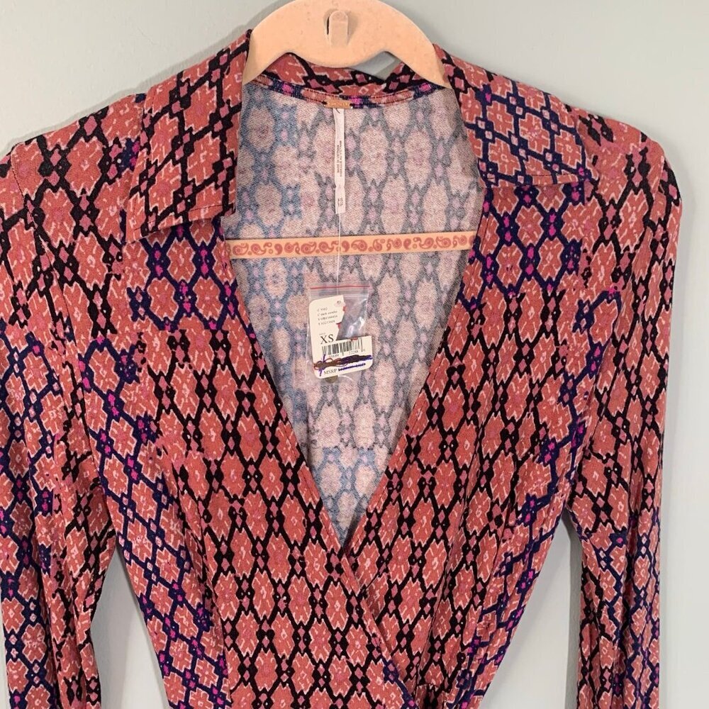 NEW Free People Rhetta Long Sleeve Stretch Mini Wrap Dress XS Extra Small - Picture 5 of 11